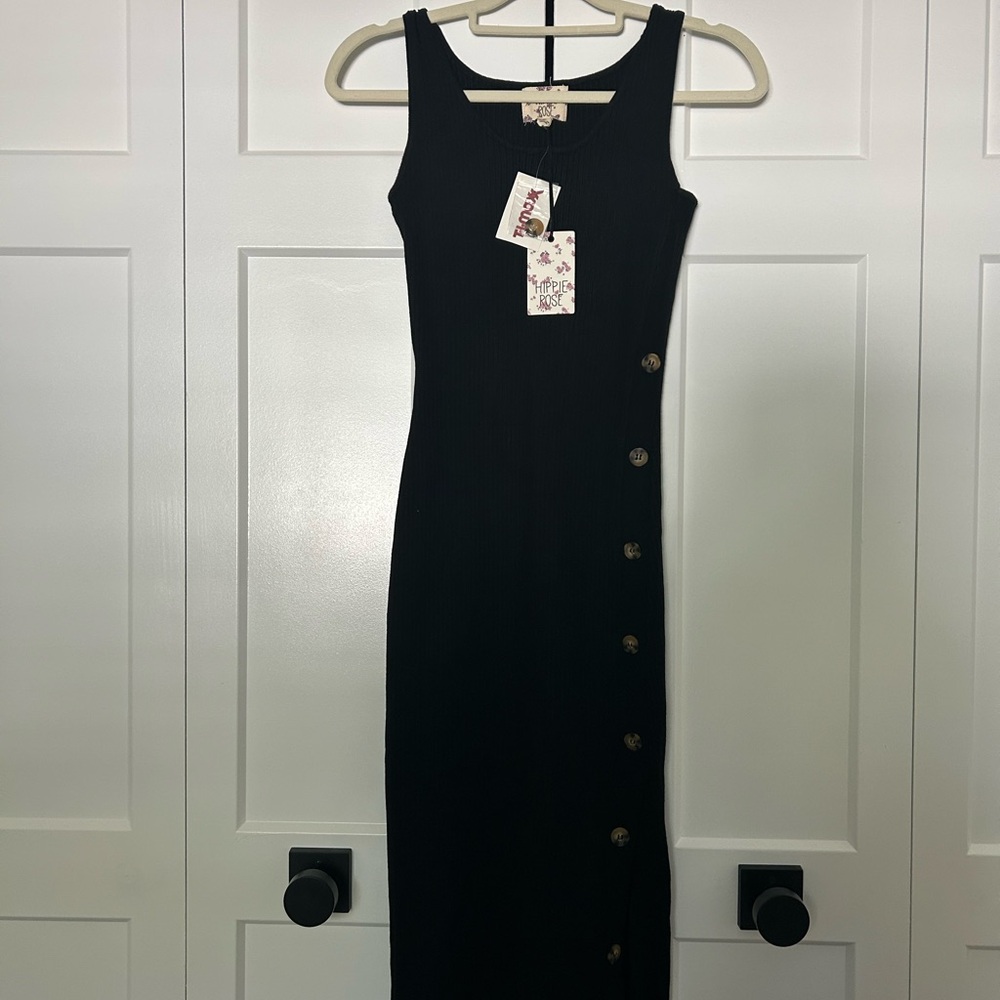 Black Button-Down Ribbed Dress